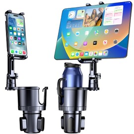 Giftorld Cup Phone Holder, Tablet Holder, 2 in 1 Car Cup Holder with Adjustable Long Arm for Car, 360° Rotating Phone Tablet Holder, Compatible for Tablet, All Smartphone