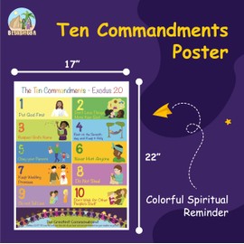 Beersheba Ten Commandments Poster for Kids (1,17" x 22") - For Church, Classroom, & Kids Bedroom - Includes Printable Lesson Plans & Memorization Booklet. Engaging & Educational Bible Learning.