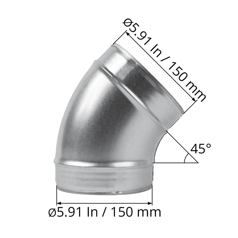 ECOPRO VENT 6" Inch 45˚ Degree Galvanized Steel Duct Elbow