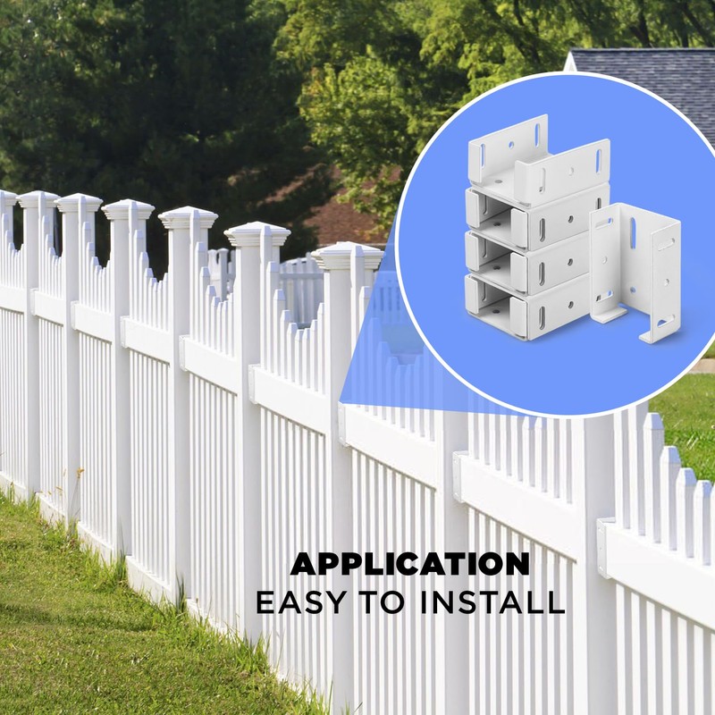 Heavy Duty 2-3/4 inches Rails Brackets Kit, White Alluminum Fence