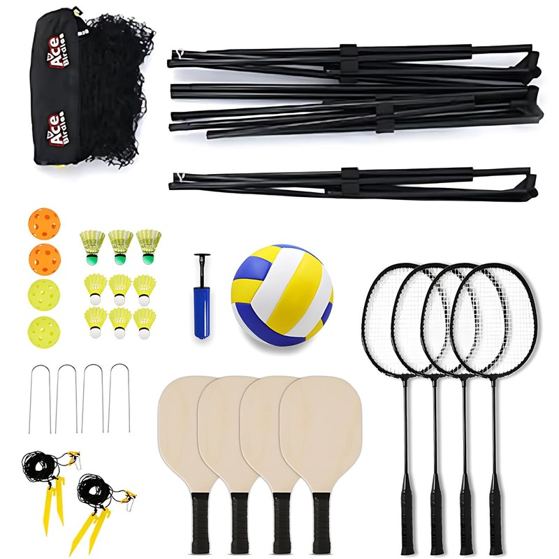 Ace Birdies Complete Badminton Sets (10FT/17FT) Adjustable Width, Adjustable Height