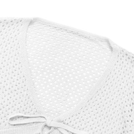 MACNOORA Women's Tie Front Cardigan Shrugs for Dresses Summer Lightweight Crop Top Beach Cover Up, White Crochet Sweater, M