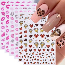 Valentines Nail Art Stickers Love Heart Nail Decals Stickers Red Lips Valentines Day Nail Stickers for Nail Art Decoration Pink Heart Nail Design DIY Self Adhesive Nail Stickers for Women Decor 6Pcs