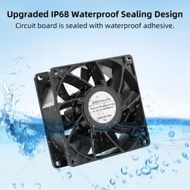 PANO-MOUNTS 92mm 3.54inch Upgraded IP68 Waterproof Dual Ball Bearing Cooling Fan -Max 4500RPM with Stepless Speed Controller for DIY Ventilation Exhaust Projects