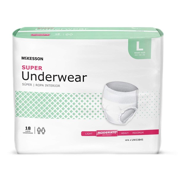 McKesson Super Underwear, Incontinence, Moderate Absorbency, Large, 18 Count