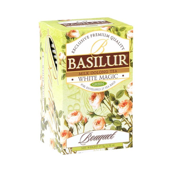 Basilur Bouquet White Magic Green Tea Foil Enveloped 25 Teabags of 1.5 g