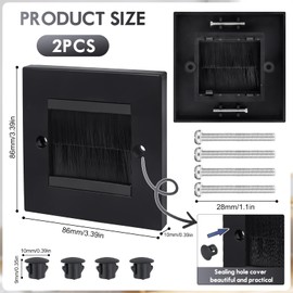 2 Pack Cable Brush Plate, Brush Wall Plate, Cable Entry Cover, Single Gang Brush Panel for Covering Outlets, Cables Pass Through Insert for Wires, Receptacles and Tidying Cords (Black)