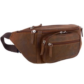 Oakridge Leather Mens Large 5 Pocket Bumbag - Brown Hunter