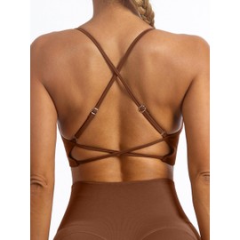 L9 OVESPORT Women's Sports Bras Seamless Workout Low Impact Gym Yoga Strappy Crop Bra Brown