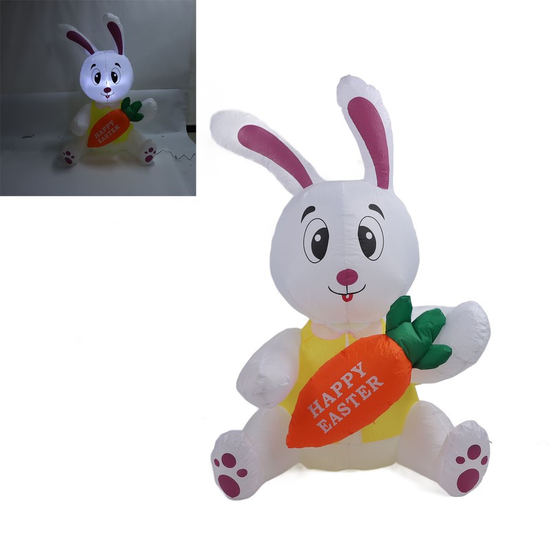 59.8in Inflatable Happy Easter Bunny Decoration Inflatable Rabbit Sitting Holding