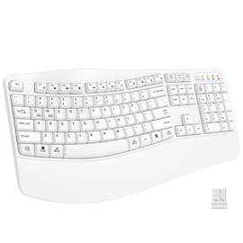 EDJO Ergonomic Wireless Keyboard with Wrist Rest, Wave Keys, for Large Hands, 2.4GHz Full Size Ergo Cordless USB Computer Keyboard, Comfortable Natural Typing, for Laptop, Mac, Windows (White)