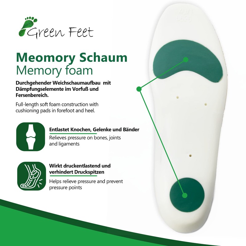 GreenFeet Black Memory Foam Microfibre Orthotic Insoles Shoe Insoles Size