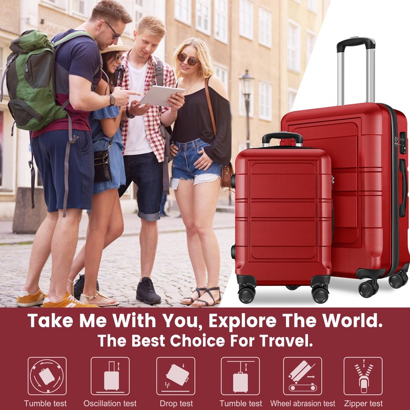 Axidou Luggage Sets with Spinner Wheels (20/24/28 Inch), PC+ABS Suitcase