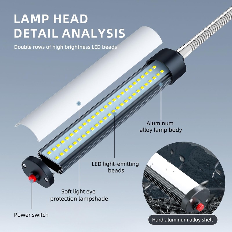 24W LED Work Light, 2400Lumen FlexibleGooseneck Work Light with Screw