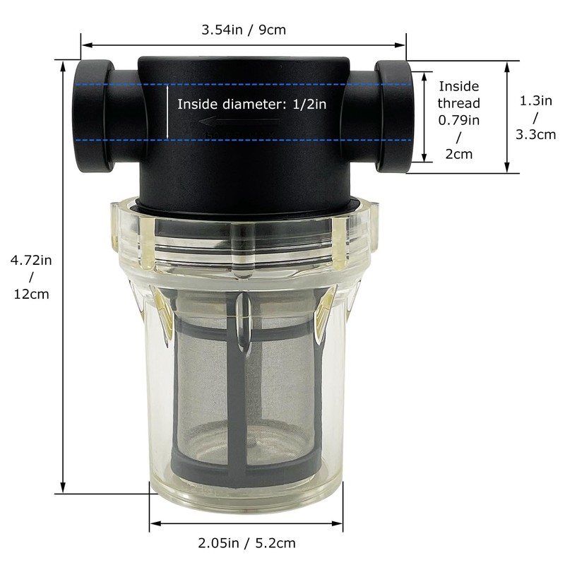 1/2" Female NPT in-Line Strainer with 100 mesh Stainless Steel
