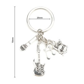 Schlüsselanhänger Gitarre aus Metall Musikinstrument Schlüsselanhänger Musik Anhänger Geschenk Dekoration Schlüsselanhänger Damen mit Gravur Glücksbringer Silber