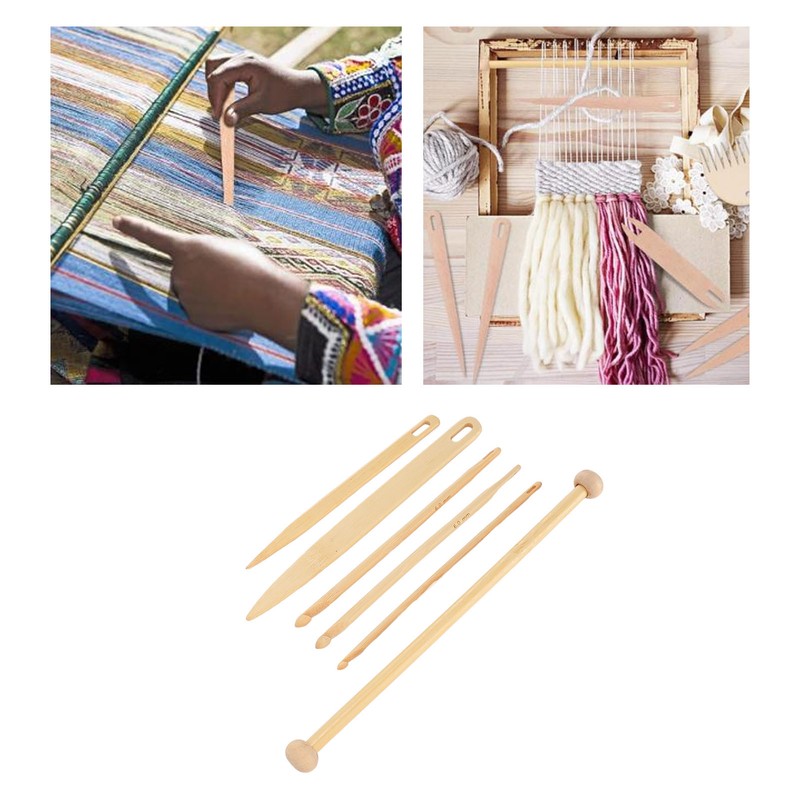 6Pcs Wood Hand Loom Stick Set Wood Weaving Crochet Needle
