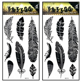 Tattoos 2 Sheets Black feather Fancy Temporary Tattoos Stickers Fake Body Arm Chest Shoulder Tattoos for Teens Men Women