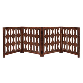 Wooden Foldable Pet Dog Safety Gate - 4 Panels Arc 20 W x 24 H- Hand Carved Solid Wood & MDF- Free Standing Portable Indoor Doorway Hall Stairs Puppy Fence -Fully Assembled- Antique Brown -IRONGATE