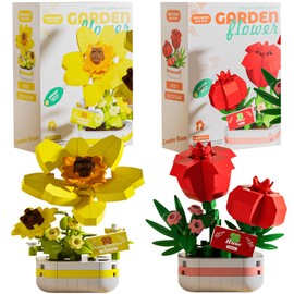 Yueser Blumen Bausteine, 2 Stück Blumenstrauß Set, Blume Konstruktion Spielzeug Sets, Wohnkultur, für Alle Altersgruppen einzigartige DIY Heimdekoration