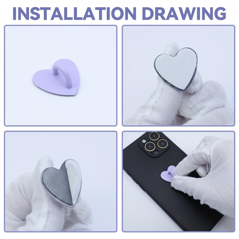 Pastlla 12Pcs Phone Charm Hook Adhesive (Purple, Heart Shaped)