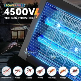 Solar Bug Zapper Outdoor, Waterproof Mosquito Zapper Outdoor Solar Powered, 4500V Electric Bug Zapper Indoor with Smart Light Sensor, Mosquito Trap Fly Zapper for Patio Kitchen Garage Yard Camping
