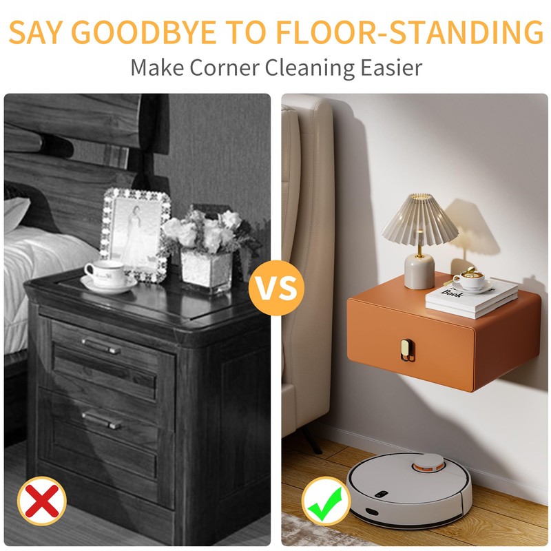 VICITON Modern Floating Nightstand with Solid Wood Drawer, Wall Mounted