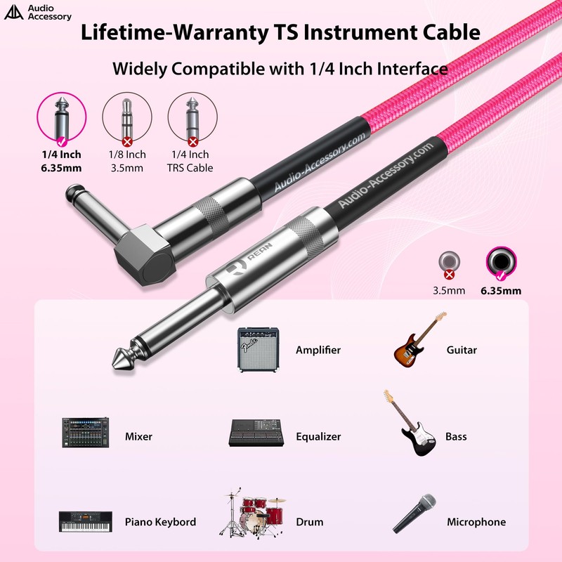 Right Angle Guitar Cable 3.3ft, Nylon Braided Kevlar-Reinforced, Neutrik REAN
