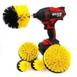 BRAVE TOOLS 5 x DRILL ATTACHMENT CLEANING BRUSH SET POWER SCRUB HOME CAR TILE BATHROOM TOOLS