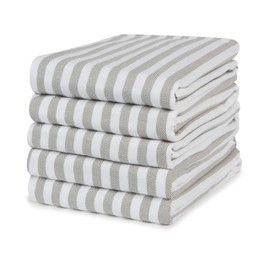 100% Cotton Tea Towel - Grey Striped Pattern, Pack of 5 | Stripe Kitchen Towel Set | Absorbent, Strong, Quick Dry & Machine Washable | for Home Decor & Bathroom Accessories