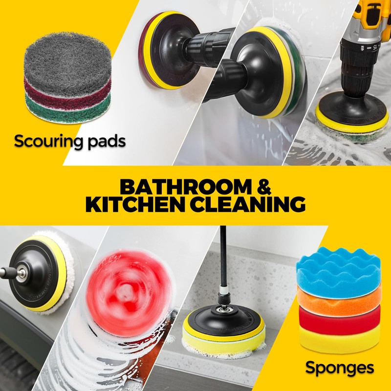 Holikme 22Pack Drill Brush Attachments Set, Scrub Pads & Sponge,