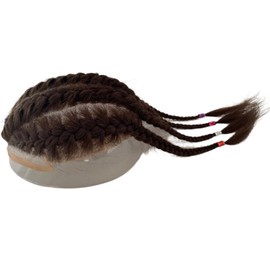 Voloria 12" Long Braid Hair Men's Toupee Human Hair Replacement System for Men Braided Wigs 10"x8" Base Size #3 Dark Brown Color