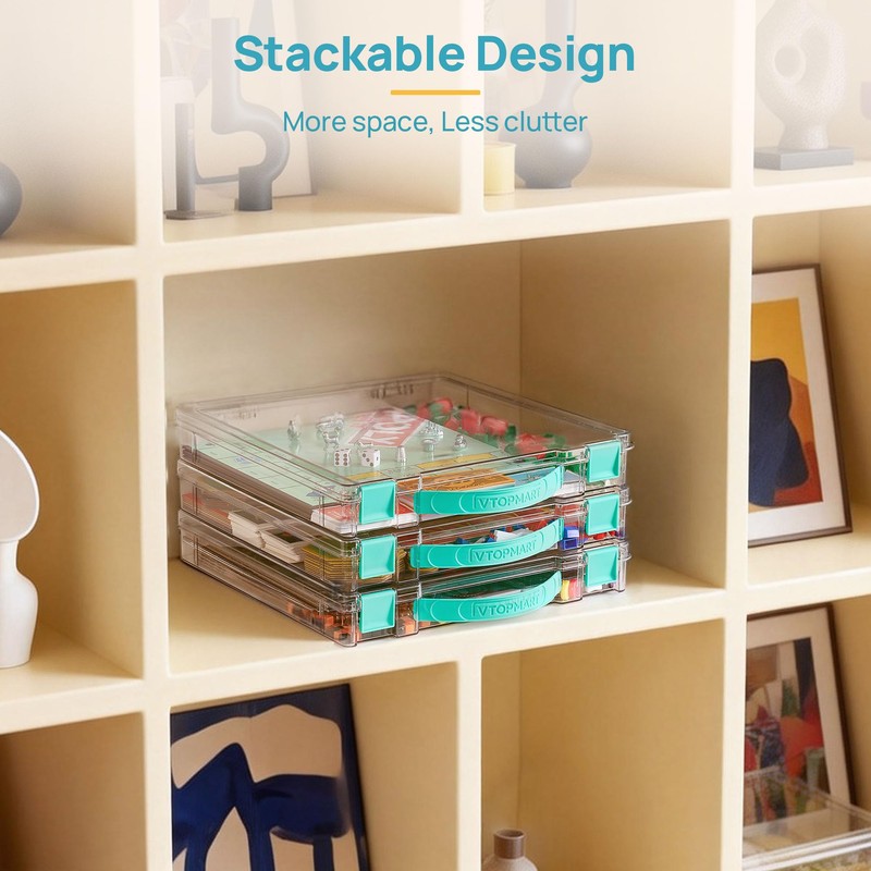 Vtopmart 3 Pack Board Game Storage with Handle and Snap-Tight