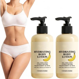 Banana Body Lotion for Dry Skin – Hydrating Moisturizer with Shea Butter & Vitamin E, Lightweight Non Greasy Lotion for Women, Tropical Banana Scent, Soft Smooth Glowing Skin - 100 g/3.53 oz (2 Pcs)