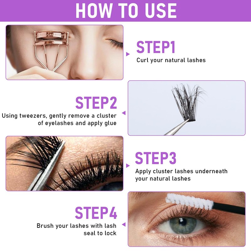 Russian Cluster Lashes,80D+100D+180D Individual Eyelashes D Curl Cluster Lashes,Fluffy 10-18mm