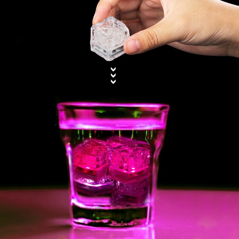 Light Up Ice Cubes for Drinks, 12 PCS Pink LED