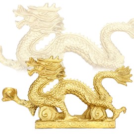 GLOGLOW Chinese Dragon Ornaments, Brass, Lucky Dragon Ornaments, Crafts, Dragon Sculpture, Crafts, Home Office, Desktop Decoration, Collection