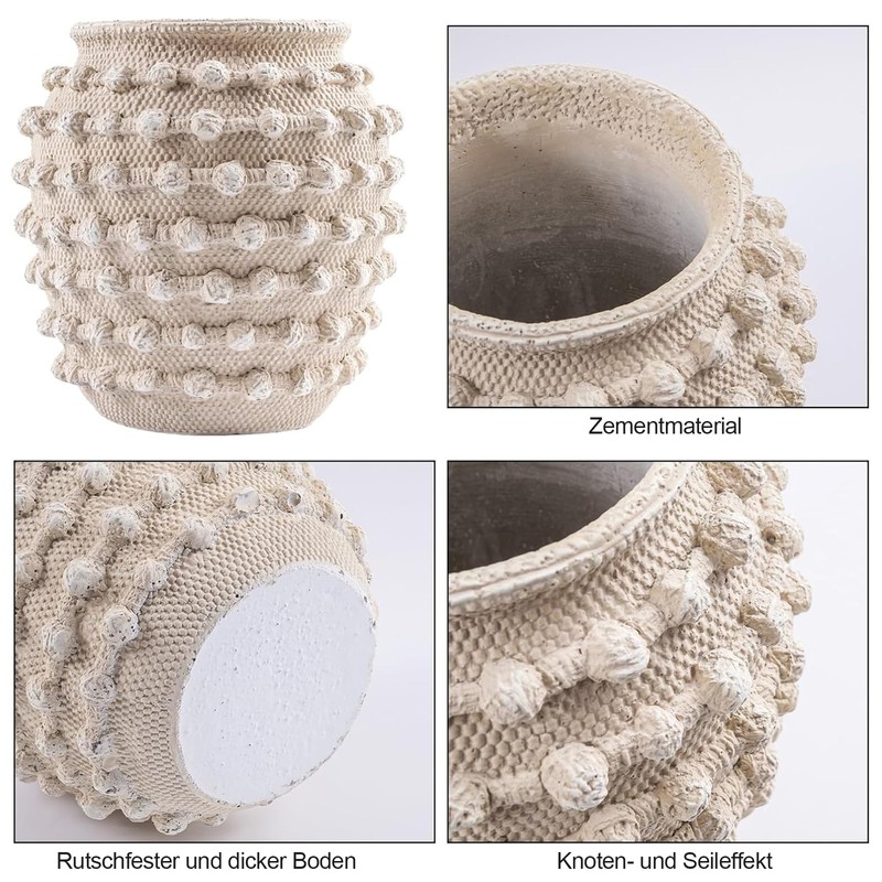DN DECONATION Beige Rustic Farmhouse Vase, 8.2 Inch Textured Boho