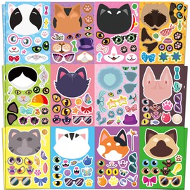 24 Sheets Cats Make A Face Stickers Pack | Make You Own Animal Stickers for Kids | Cat Party Favors | Crafts & Birthday Activities Supplies