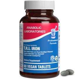 Anabolic Laboratories Slow Release Iron Supplement with Vitamin C - High Absorption Gentle Iron with Vitamin C for Women with Methyl B Complex for Maximum Benefits - Stomach Friendly Vegan & Made in The USA - 60 Servings