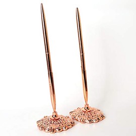 RUTICH Hollow Round Pen Holder Signing Pen Set for Wedding Bridal Engagement Valentine's Day Favors,Rose Gold 2 Pcs