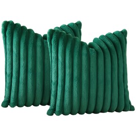 Soleebee Set of 2 Throw Pillow Covers Soft Cozy Velvet Pillowcase Faux Rabbit Fur Cover for Couch Sofa Bed Chair Home Decorative Pillows Cover (20x20 Inch, Christmas Green)