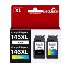 Beautink Cartucho de Tinta Remanufacturado de Repuesto para Canon 145 146 145XL 146XL PG-145XL CL-146XL Compatible con Canon Pixma TS3110 MG2410 MG2510 MG3010 MG2910 IP2810 1 Negro 1 Color