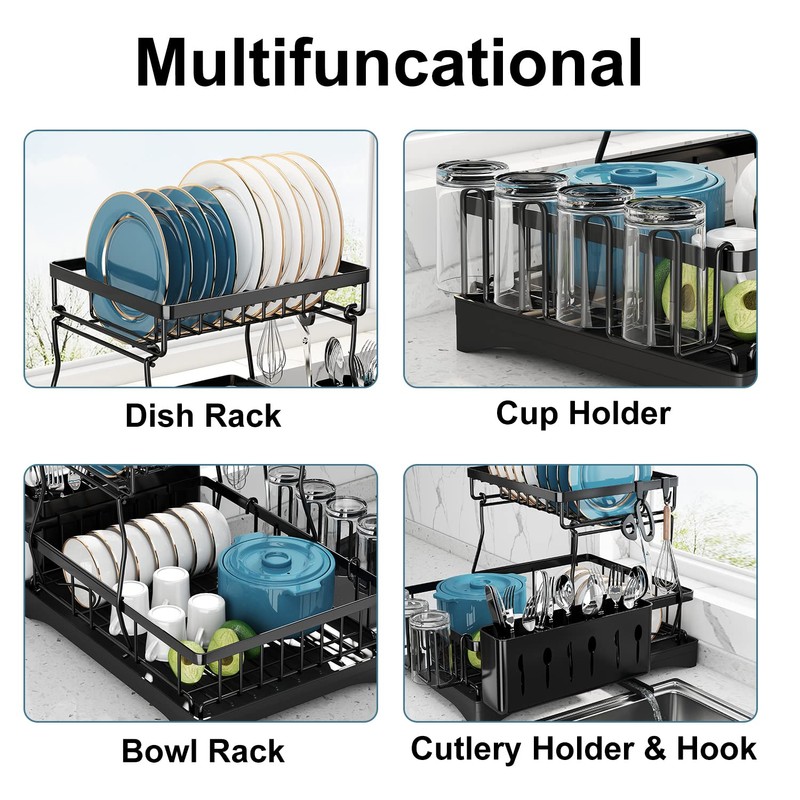 Doitsf Dish Drying Rack, 2 Tier Dish Racks for Kitchen