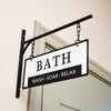 Double-Sided Bathroom Door Hanging Sign, Embossed Black on White Enamel