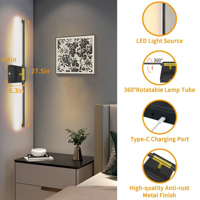 Wall Sconces Set of 2 Battery Operated, 8000mAh USB Rechargeable