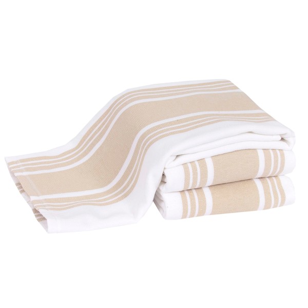 Dish Towels Dual Purpose Reversible, 100% Absorbent Cotton, Kitchen Towels Set of 3 Striped, 17" x 30", 3-Pack Cappucino All-Clad Textiles