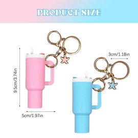 TTPSRY Mini Cup Acrylic Keyring Mini Cup Key Ring with Starfish Decoration Women's Bag Charm Key Rings for Bag Cute Mini Cup Accessories for Handbags, Pink & Blue