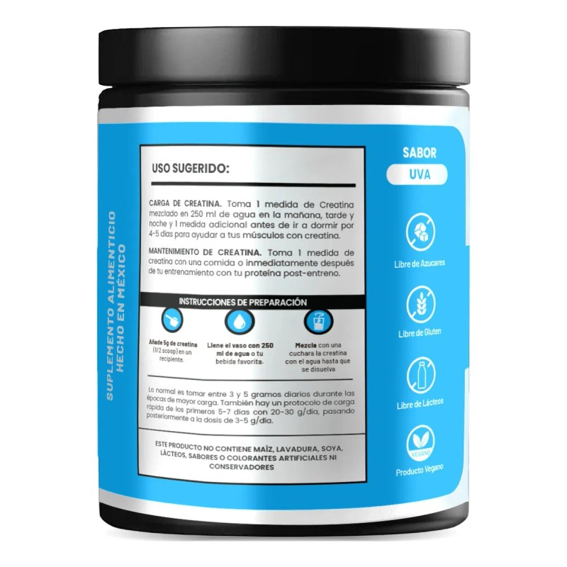 Creatina Monohidratada 500g D-mon En Polvo Varios Sabores Uva