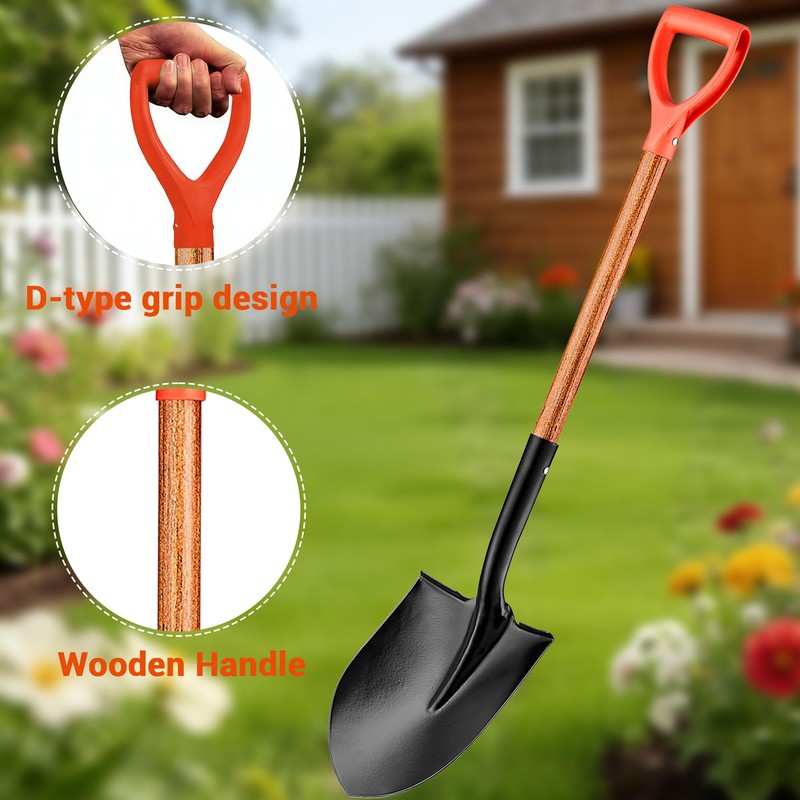 LA ZINNIA 41" Round Shovel, Garden Tool with D-Handle, Shovel
